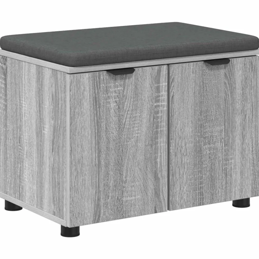 Bankjes*vidaXL Halbank met kussen met plank Grijze Sonoma 60 x 38 x 46 cm Grijs sonoma