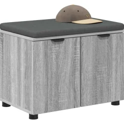 Bankjes*vidaXL Halbank met kussen met plank Grijze Sonoma 60 x 38 x 46 cm Grijs sonoma