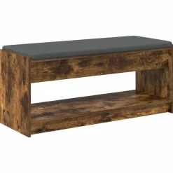 Bankjes*vidaXL Halbank met kussen met plank Gerookte Eik 103 x 38 x 45 cm Gerookt eiken