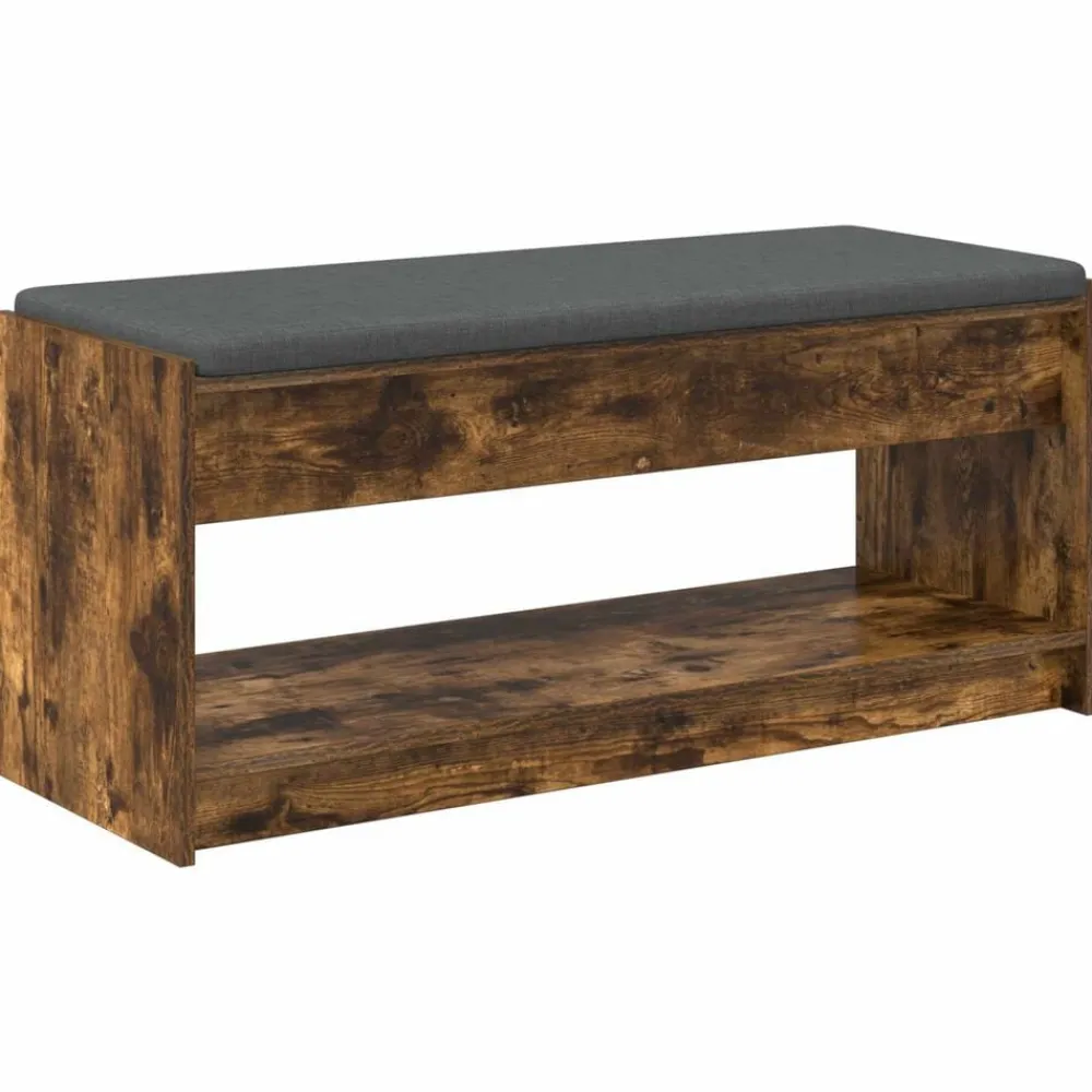 Bankjes*vidaXL Halbank met kussen met plank Gerookte Eik 103 x 38 x 45 cm Gerookt eiken