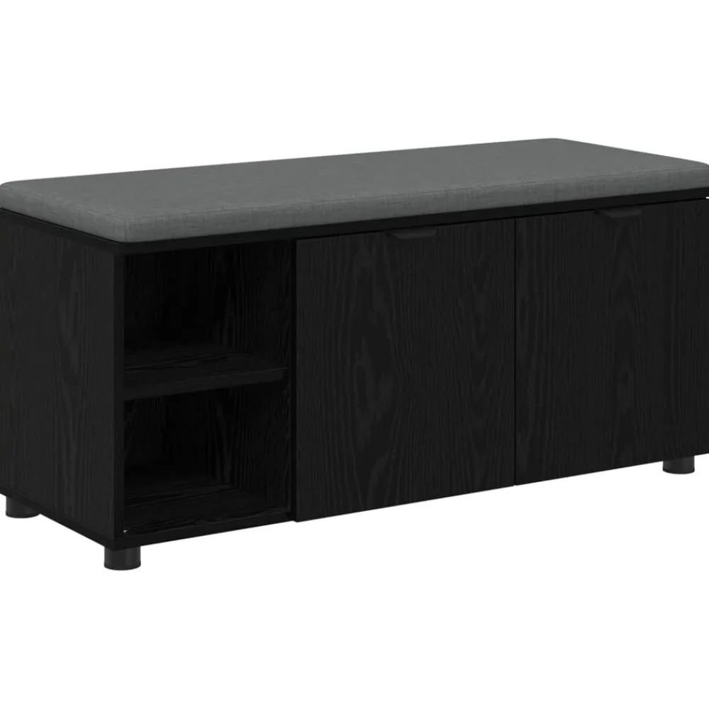 Bankjes*vidaXL Halbank met kussen met plank Zwarte Eik 100 x 38 x 46 cm Zwart eiken