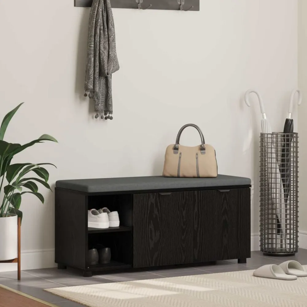 Bankjes*vidaXL Halbank met kussen met plank Zwarte Eik 100 x 38 x 46 cm Zwart eiken