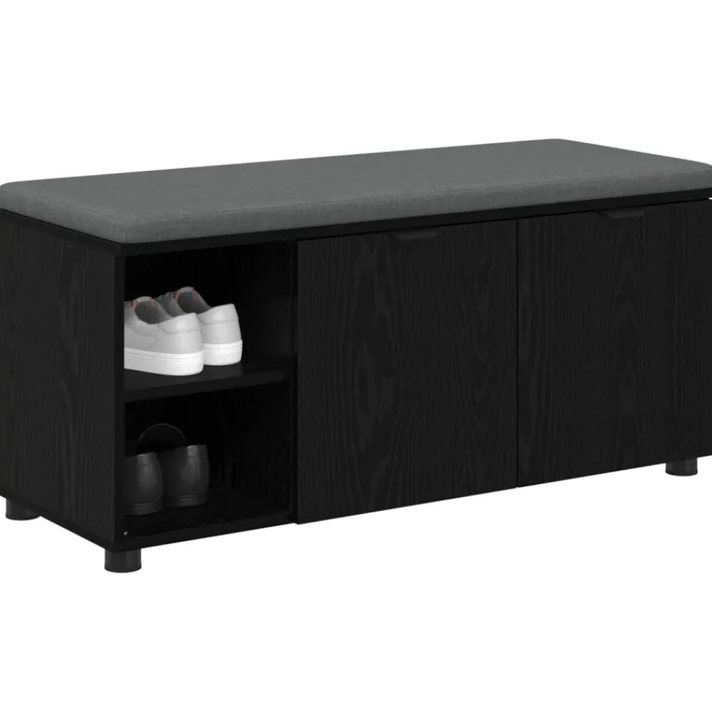 Bankjes*vidaXL Halbank met kussen met plank Zwarte Eik 100 x 38 x 46 cm Zwart eiken