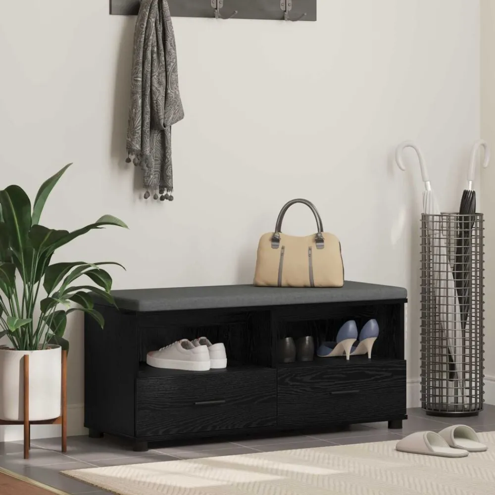 Bankjes*vidaXL Halbank met kussen met lade Zwarte Eik 100 x 38 x 46 cm Zwart eiken