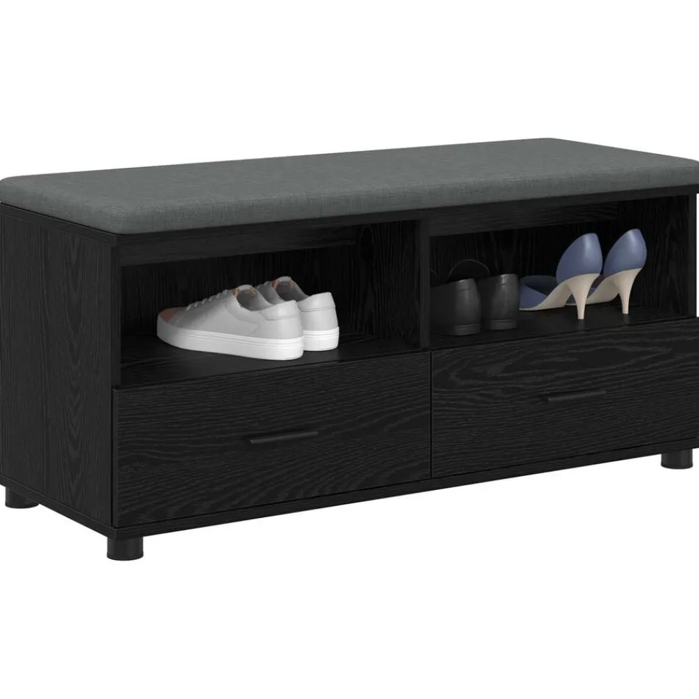 Bankjes*vidaXL Halbank met kussen met lade Zwarte Eik 100 x 38 x 46 cm Zwart eiken