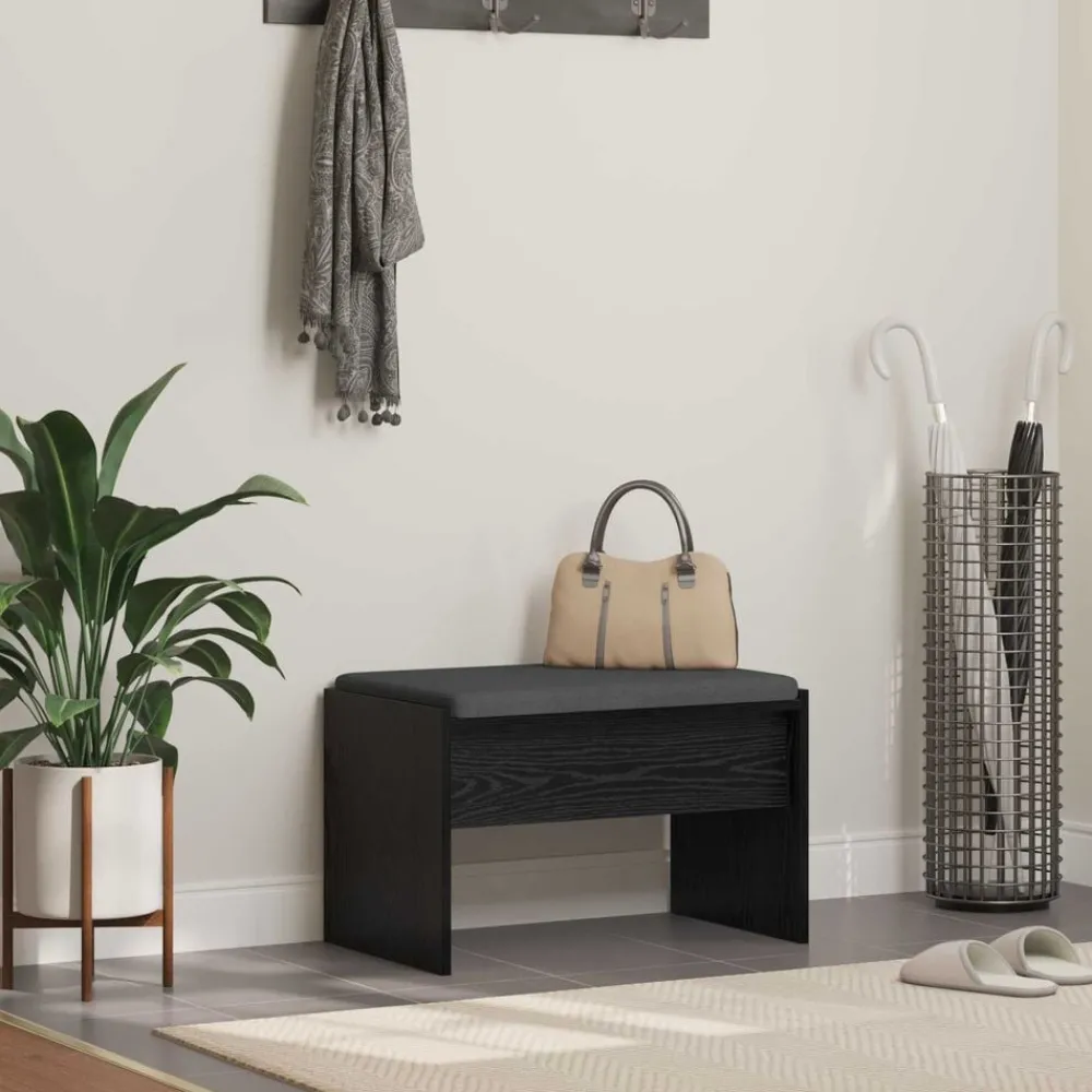 Bankjes*vidaXL Halbank met kussen 63 x 38 x 40 cm Zwart eiken