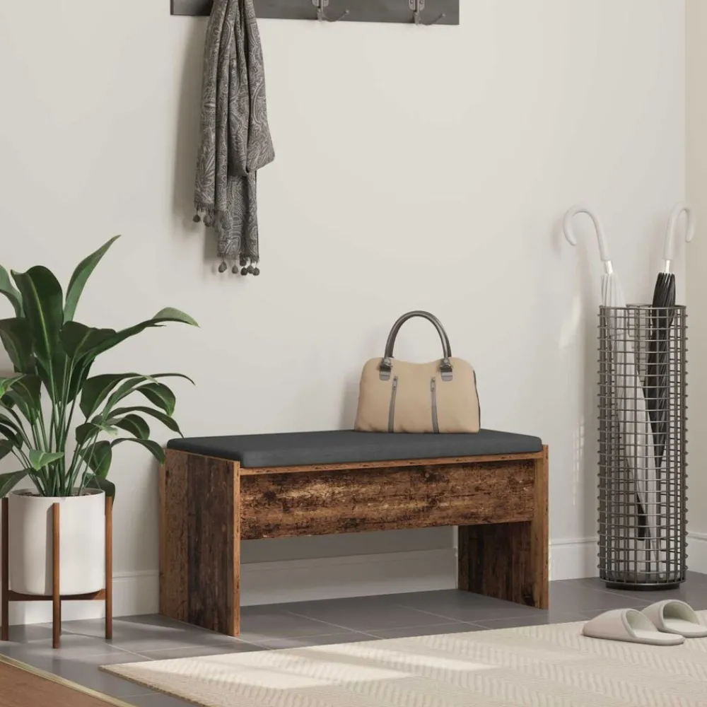Bankjes*vidaXL Halbank met kussen Oudhout 83 x 38 x 40 cm Oud hout