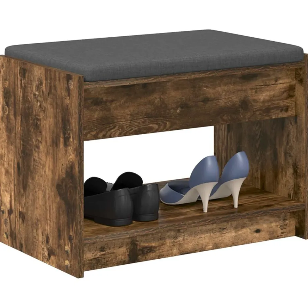 Halbank met kussen met plank Gerookte Eik 63 x 38 x 45 cm>vidaXL Online