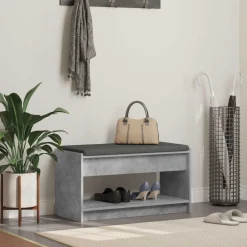 Halbank met kussen met plank Beton Grijs 83 x 38 x 45 cm>vidaXL Clearance
