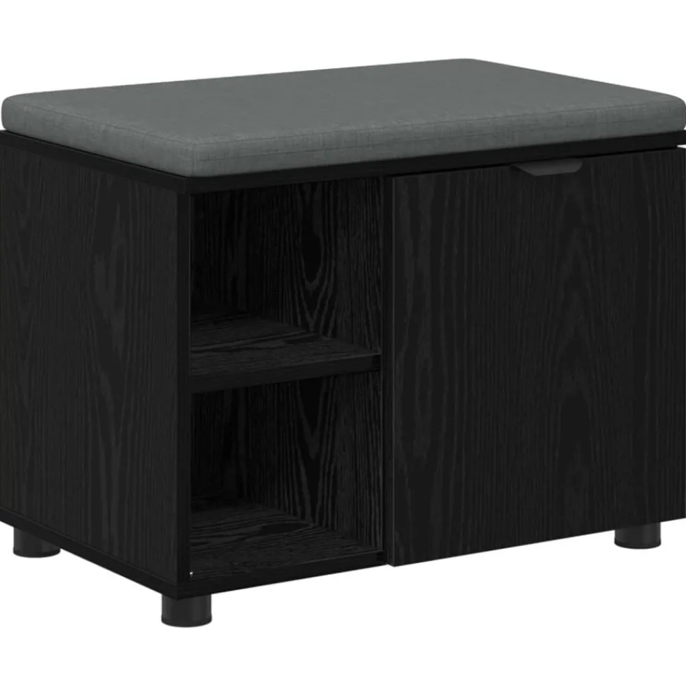 Halbank met kussen met plank Zwarte Eik 60 x 38 x 46 cm>vidaXL Hot