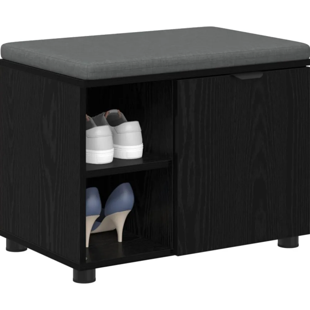 Halbank met kussen met plank Zwarte Eik 60 x 38 x 46 cm>vidaXL Hot