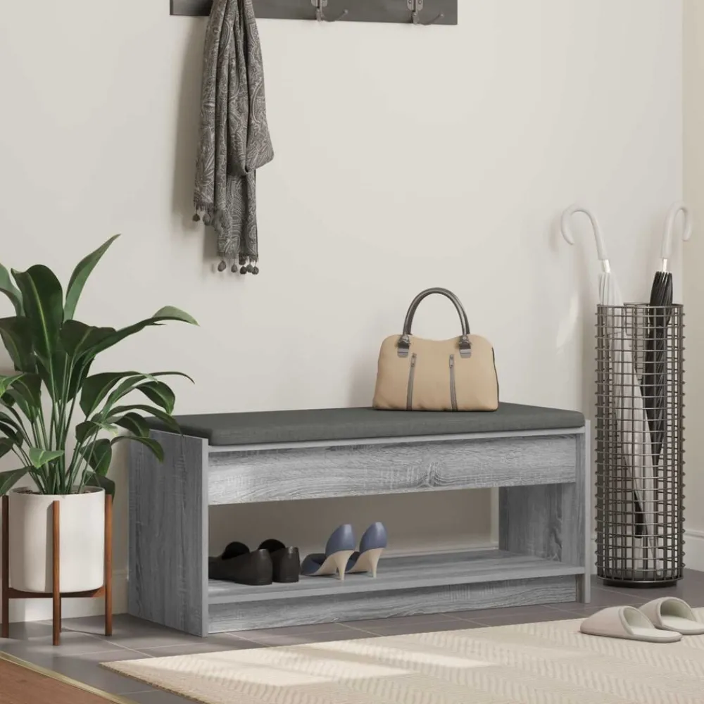Bankjes*vidaXL Halbank met kussen met plank Grijze Sonoma 103 x 38 x 45 cm Grijs sonoma