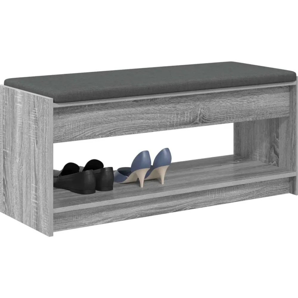 Bankjes*vidaXL Halbank met kussen met plank Grijze Sonoma 103 x 38 x 45 cm Grijs sonoma