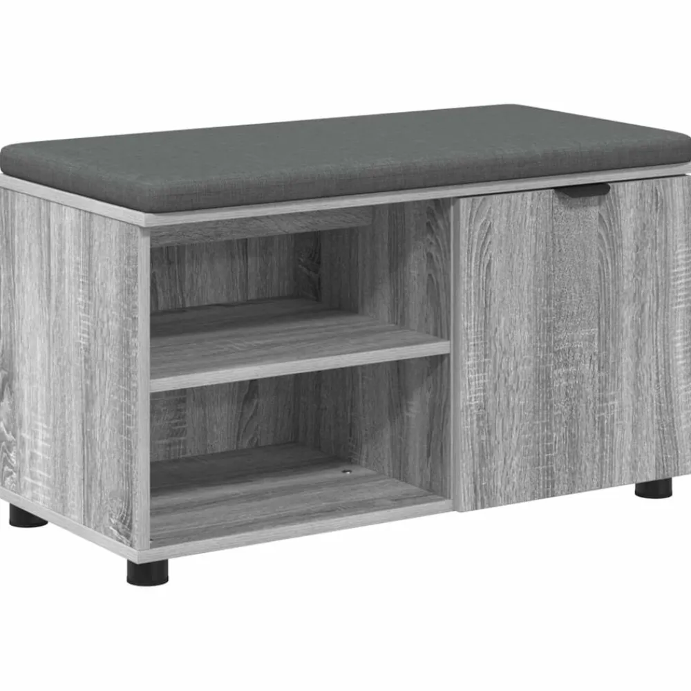 Halbank met kussen met plank Grijze Sonoma 80 x 38 x 46 cm>vidaXL