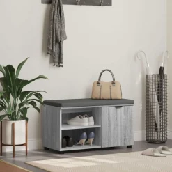 Halbank met kussen met plank Grijze Sonoma 80 x 38 x 46 cm>vidaXL