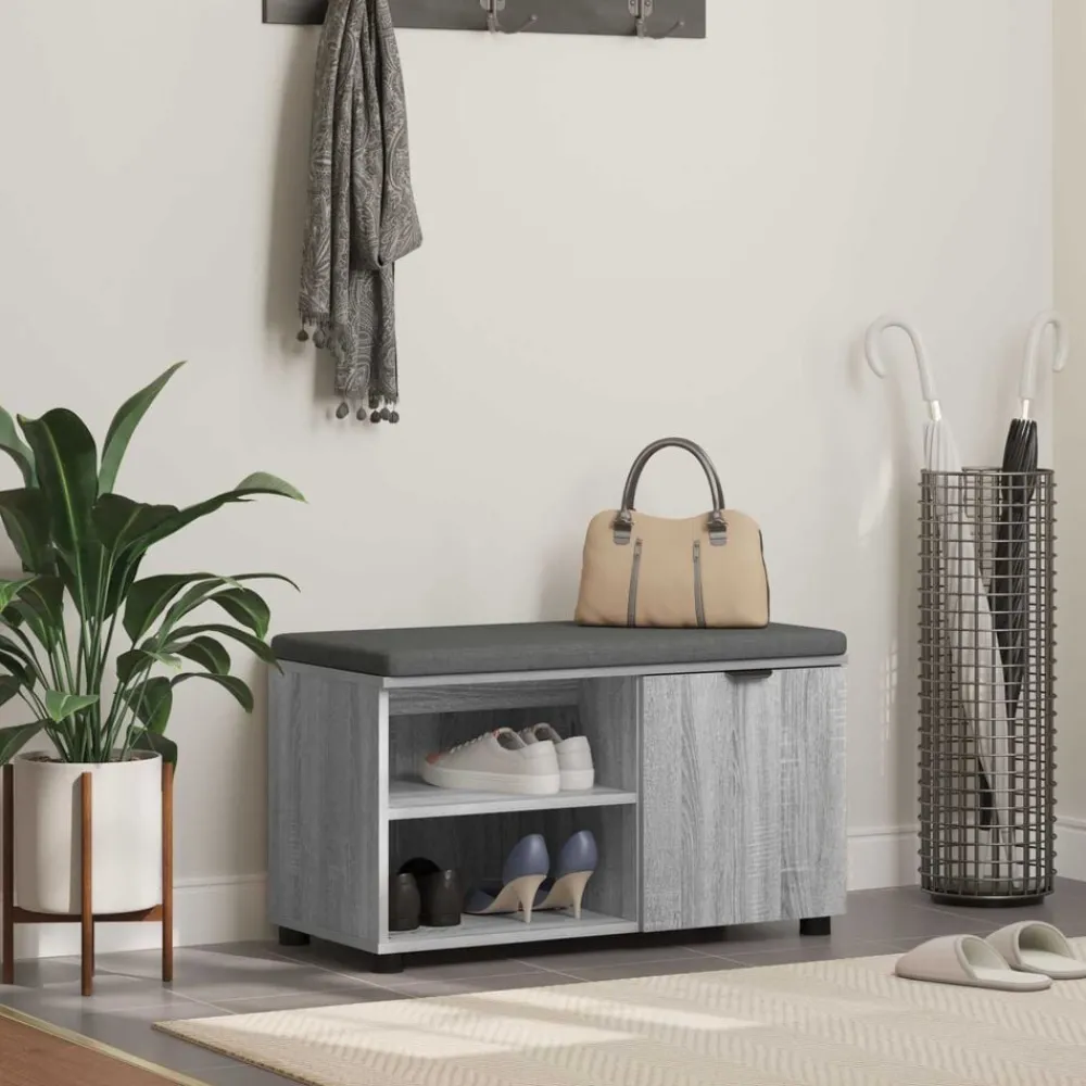 Halbank met kussen met plank Grijze Sonoma 80 x 38 x 46 cm>vidaXL
