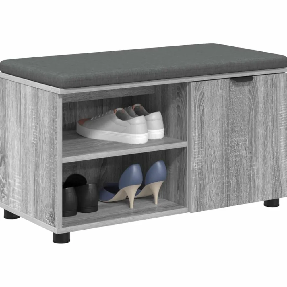 Halbank met kussen met plank Grijze Sonoma 80 x 38 x 46 cm>vidaXL