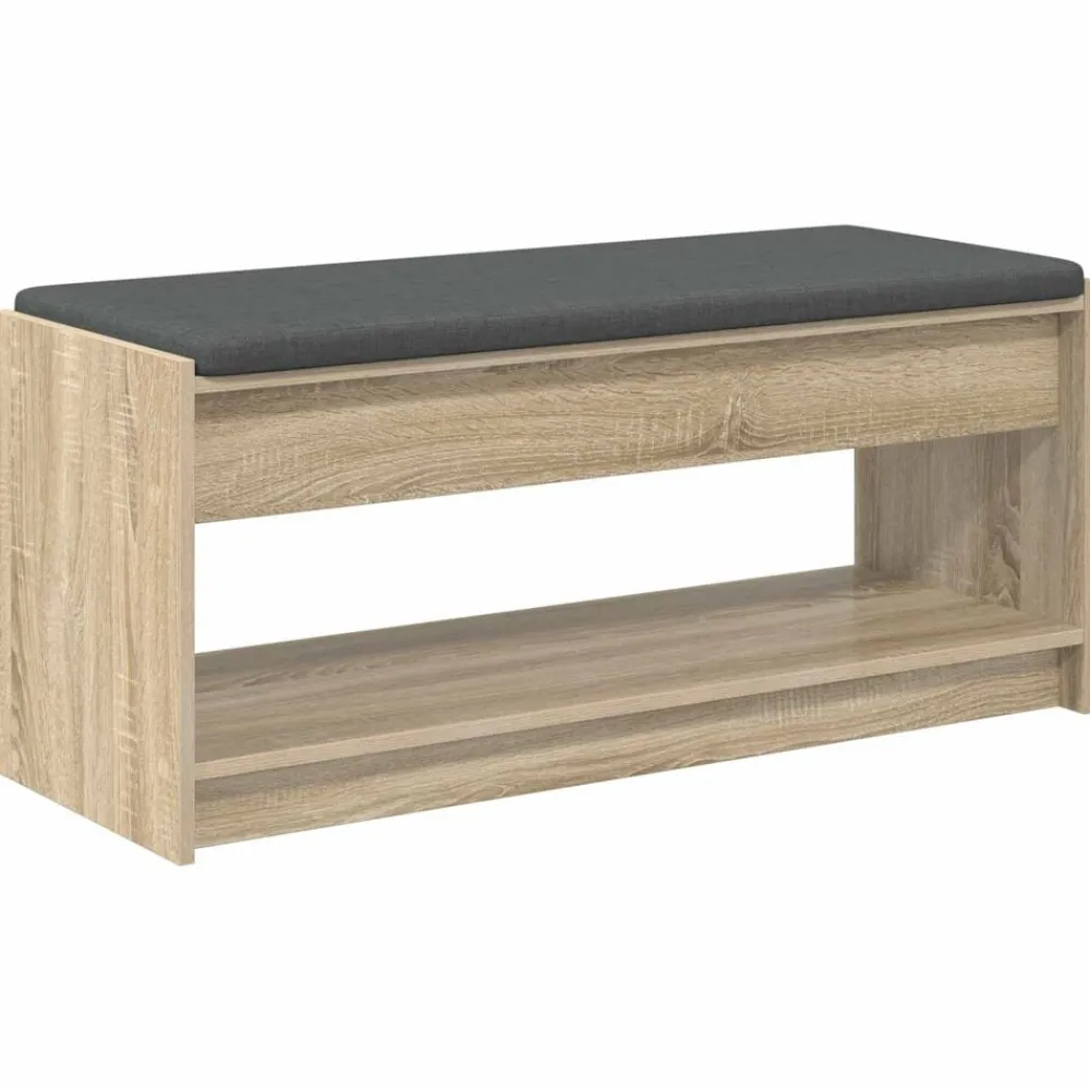 Bankjes*vidaXL Halbank met kussen met plank 103 x 38 x 45 cm Sonoma eiken