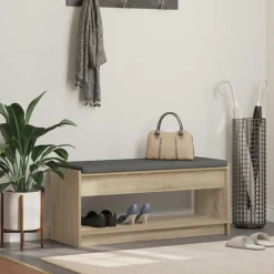 Bankjes*vidaXL Halbank met kussen met plank 103 x 38 x 45 cm Sonoma eiken