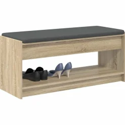 Bankjes*vidaXL Halbank met kussen met plank 103 x 38 x 45 cm Sonoma eiken