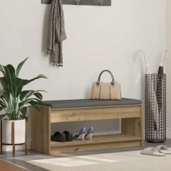 Bankjes*vidaXL Halbank met kussen met plank Artisan Eik 103 x 38 x 45 cm artisanaal eikenkleurig