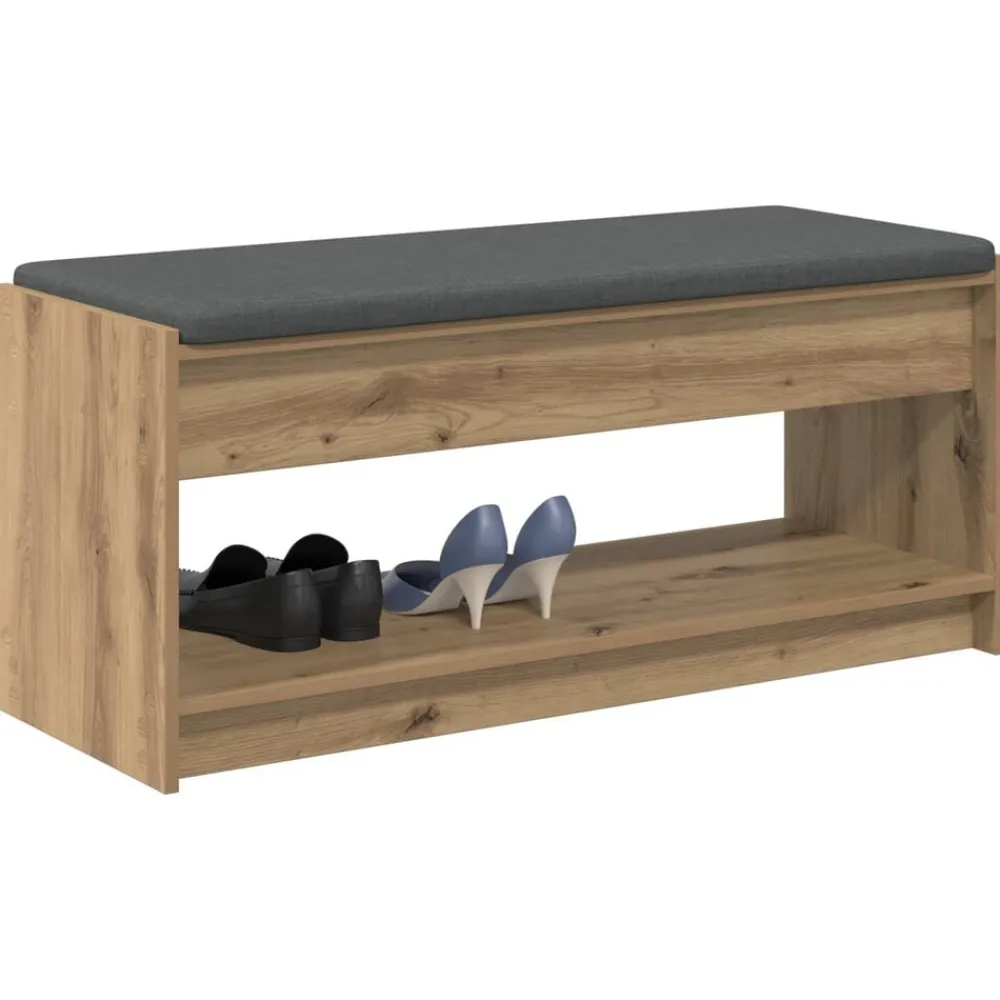 Bankjes*vidaXL Halbank met kussen met plank Artisan Eik 103 x 38 x 45 cm artisanaal eikenkleurig