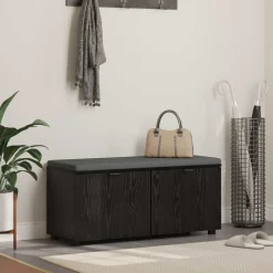 Bankjes*vidaXL Halbank met kussen met plank Zwarte Eik 100 x 38 x 46 cm Zwart eiken