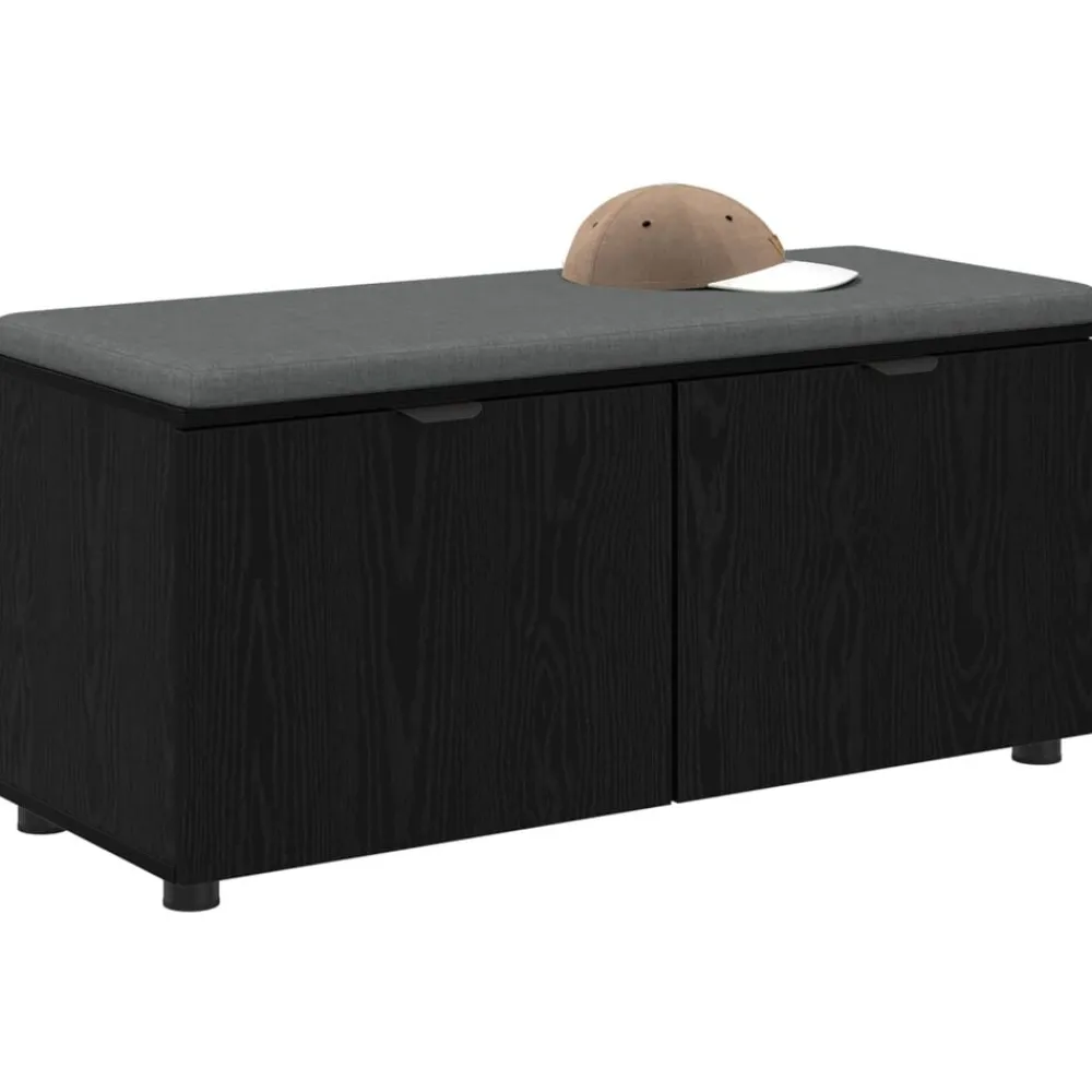 Bankjes*vidaXL Halbank met kussen met plank Zwarte Eik 100 x 38 x 46 cm Zwart eiken