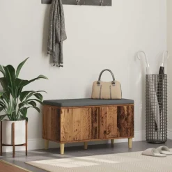 Bankjes*vidaXL Halbank Oudhout 80 x 38 x 46 cm Geïndustrialiseerd hout en stof Oud hout