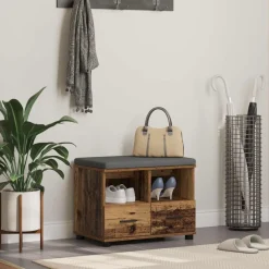 Bankjes*vidaXL Halbank Oudhout 60 x 38 x 46 cm Geïndustrialiseerd hout en stof Oud hout