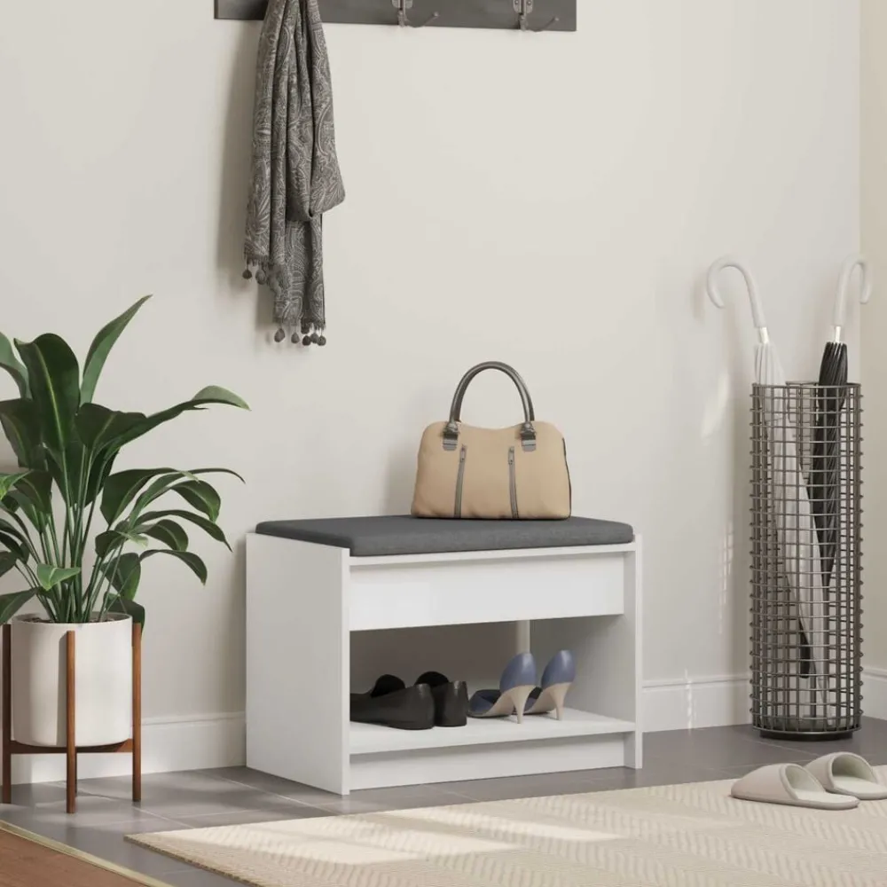 Halbank Wit 63 x 38 x 45 cm Geïndustrialiseerd hout en stof>vidaXL New