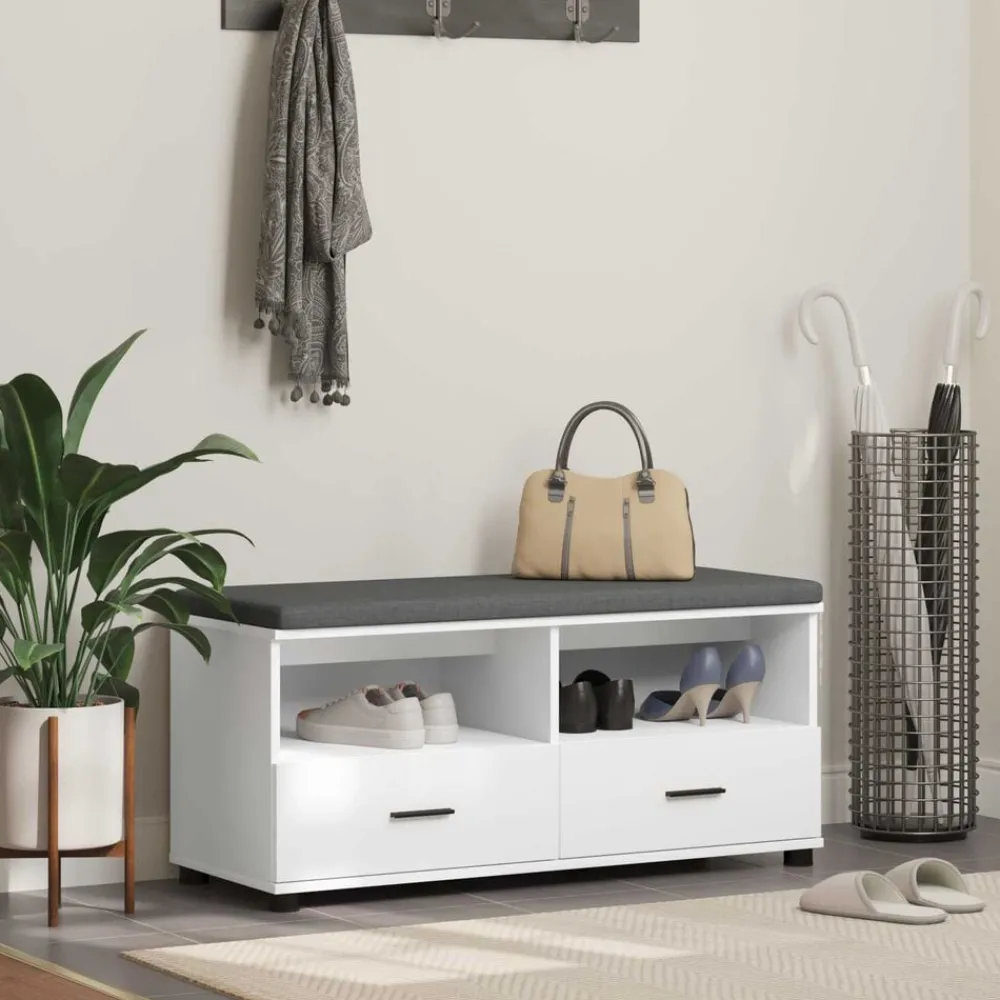 Bankjes*vidaXL Halbank 100 x 38 x 46 cm Geïndustrialiseerd hout en stof Wit