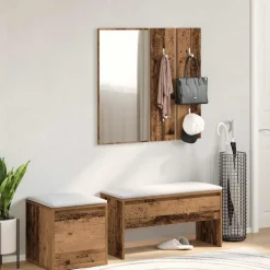 Bankjes*vidaXL Halmeubelset bewerkt hout kleurig Oud hout