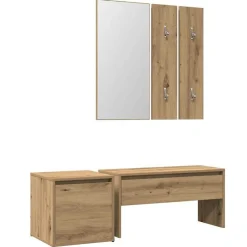 Bankjes*vidaXL Halmeubelset bewerkt hout artisanaal eikenkleur artisanaal eikenkleurig