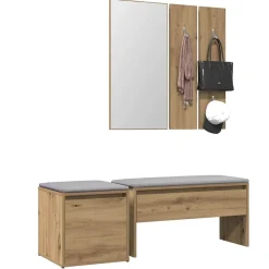 Bankjes*vidaXL Halmeubelset bewerkt hout artisanaal eikenkleur artisanaal eikenkleurig