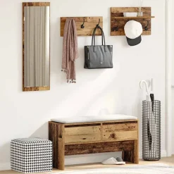 Bankjes*vidaXL Halmeubelset met lade met plank 4 pcs Oudhout Bewerkt hout artisanaal eikenkleurig