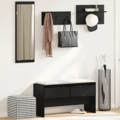 Halmeubelset met lade met plank 4 pcs Zwart Eiken Bewerkt hout>vidaXL Discount