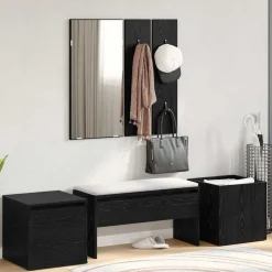 Bankjes*vidaXL Halmeubelset Wandgemonteerd met spiegel 6 pcs Bewerkt hout Zwart eiken