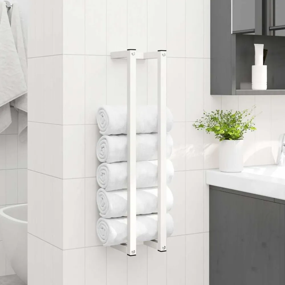 Badkameraccessoires*vidaXL Handdoekenrek 12,5x12,5x60 cm staal Wit