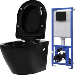 Hangend toilet met verborgen stortbak keramiek zwart>vidaXL Hot