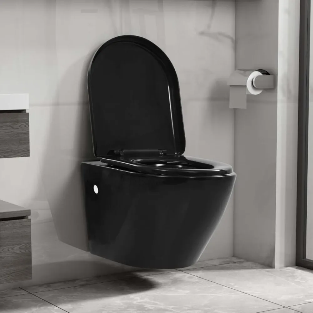 Hangend toilet met verborgen stortbak keramiek zwart>vidaXL Hot