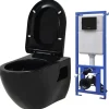 Sanitair & Loodgietersbenodigdheden*vidaXL Hangend toilet met verborgen stortbak keramiek zwart