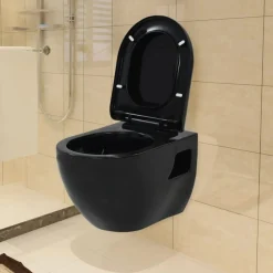 Sanitair & Loodgietersbenodigdheden*vidaXL Hangend toilet met verborgen stortbak keramiek zwart