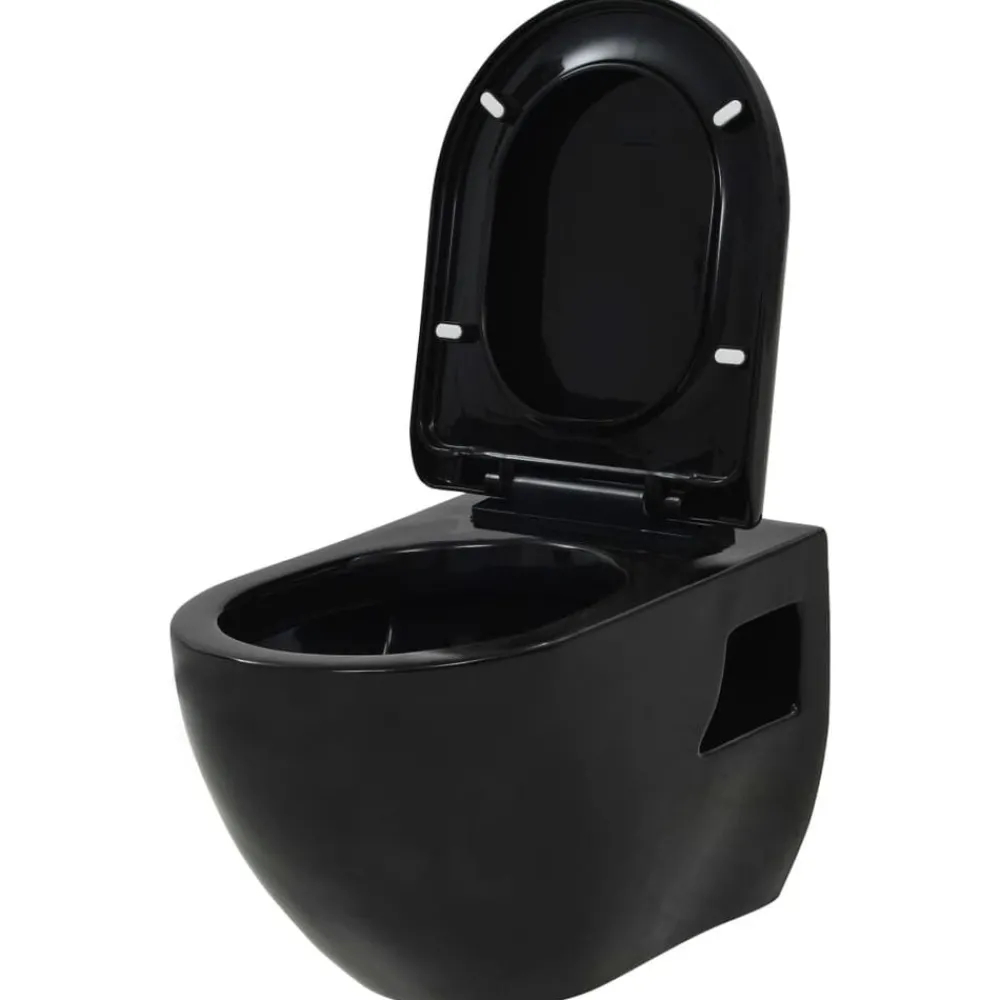 Sanitair & Loodgietersbenodigdheden*vidaXL Hangend toilet met verborgen stortbak keramiek zwart