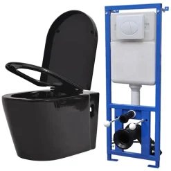 Sanitair & Loodgietersbenodigdheden*vidaXL Hangend toilet met verborgen stortbak keramiek Zwart