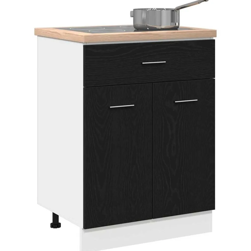Kasten & Opbergmeubelen*vidaXL Hangkast met lade 60 x 46 x 81,5 cm Bewerkt hout Zwart eiken