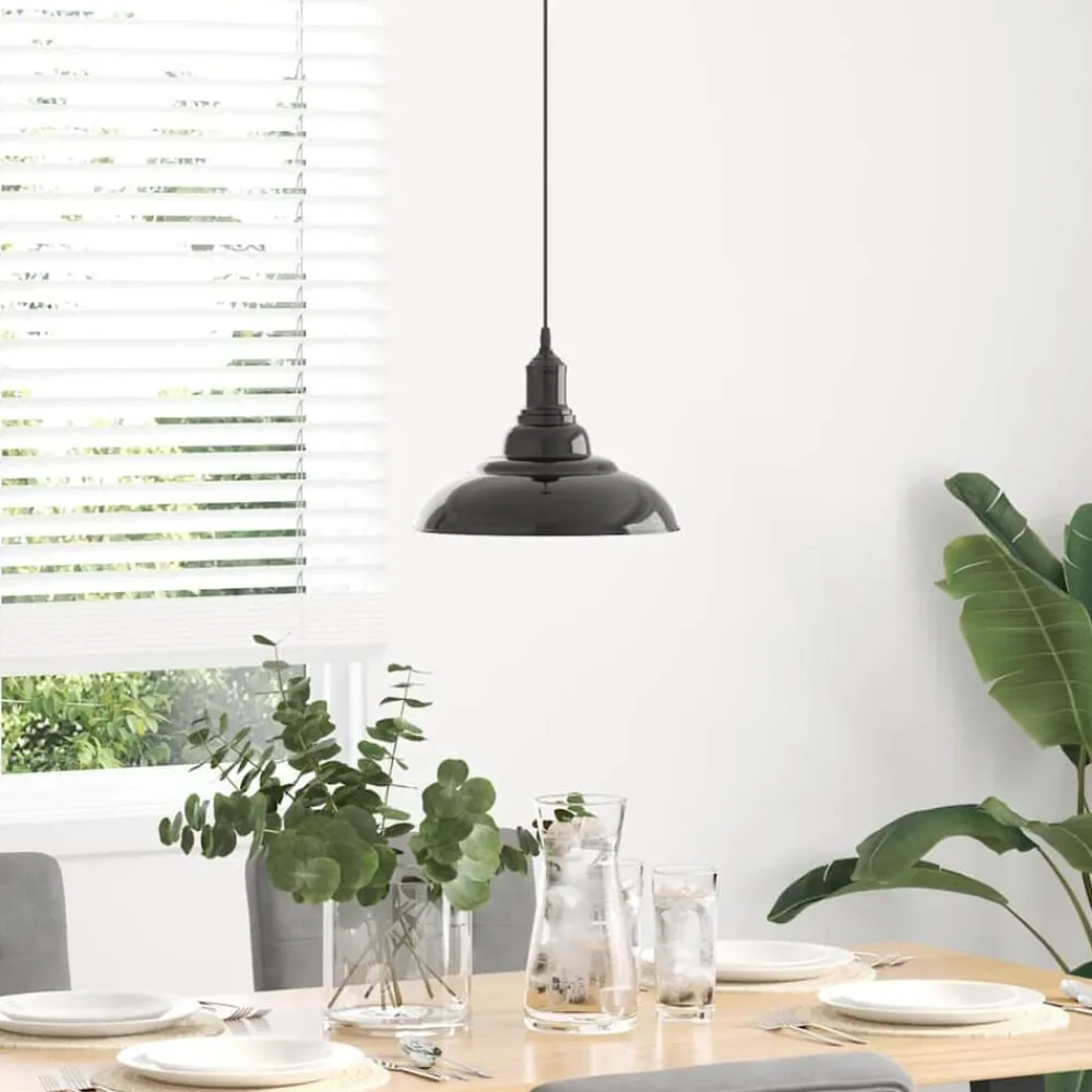 Hanglamp in hoogte verstelbaar E27 Ø31 cm metaal glanzend zwart>vidaXL Best