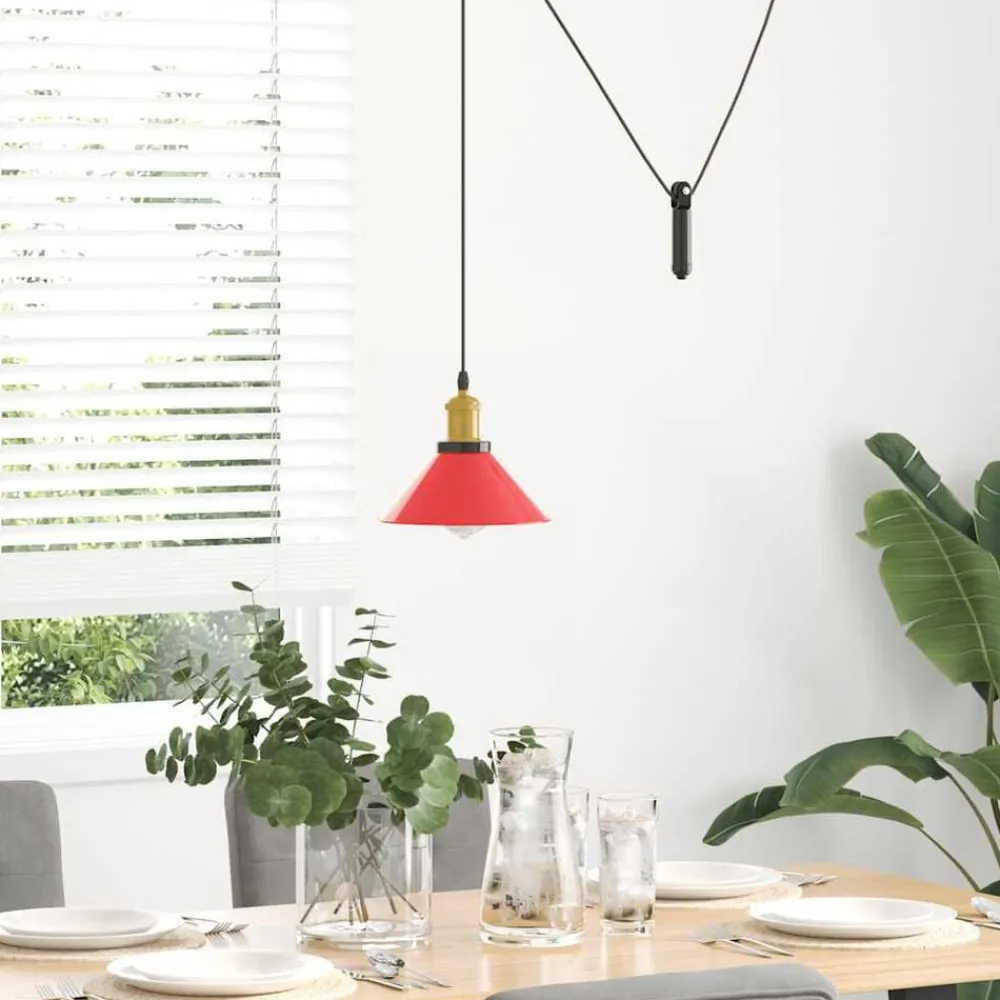 Hanglamp in hoogte verstelbaar E27 Ø22 cm metaal glanzend rood>vidaXL New