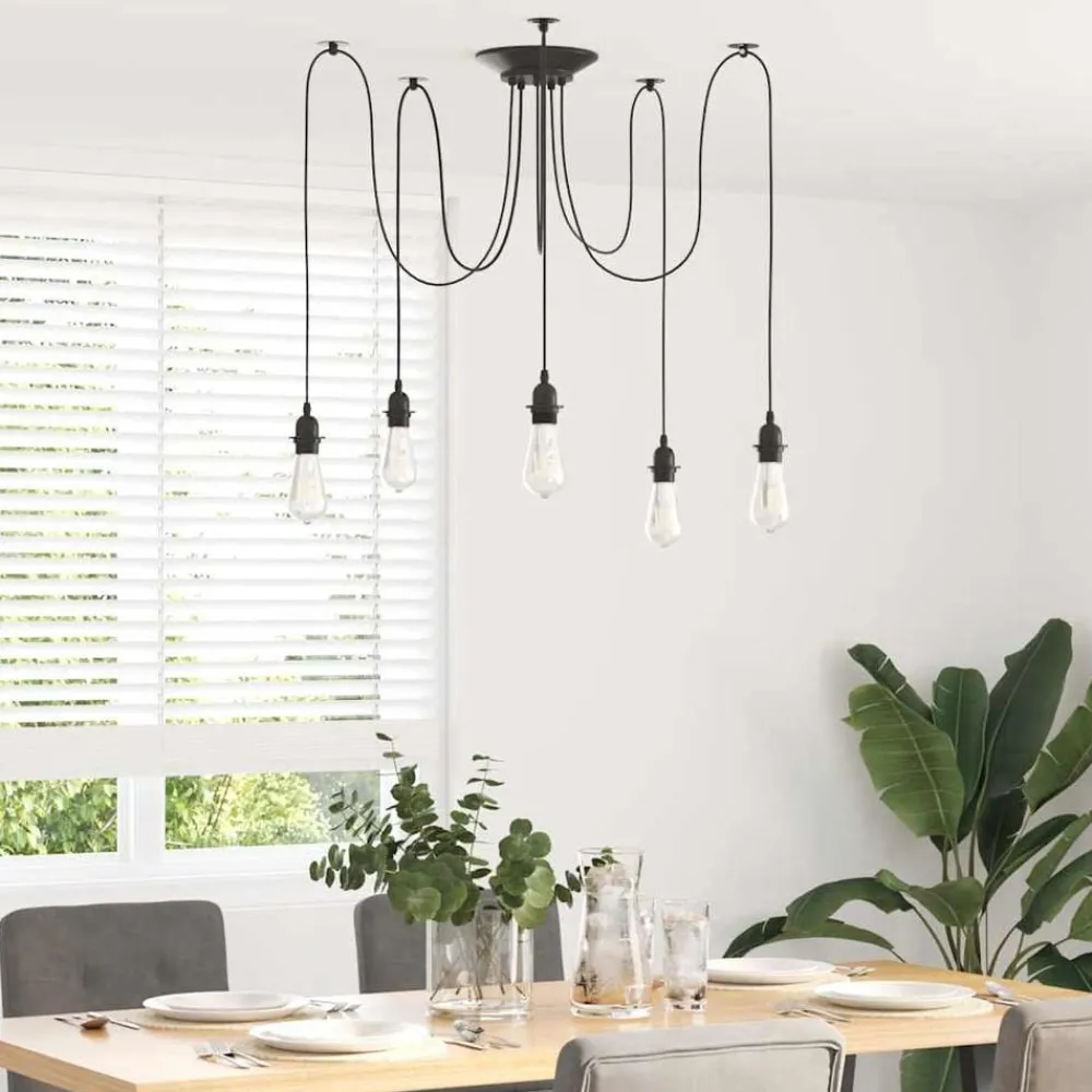 Hanglamp met 5 lamphouders E27 metaal zwart>vidaXL Hot