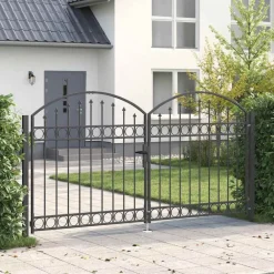 Tuinafscheidingen*vidaXL Hekpoort Assen dubbele deur met gebogen bovenzijde staal 300x150 cm